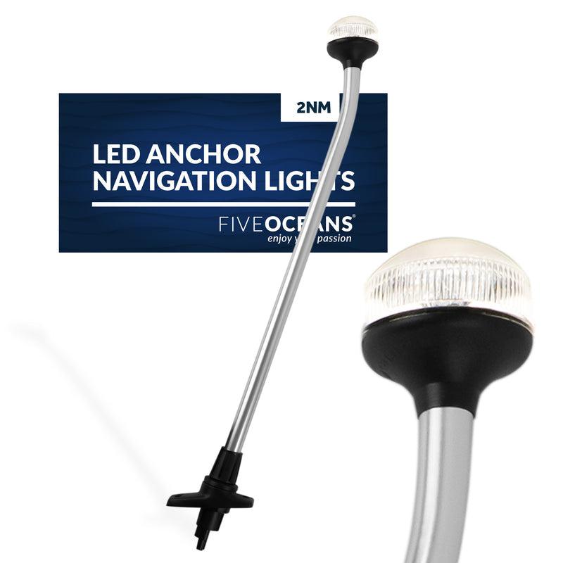 All-Round 360 LED Navigation Anchor Pole Removable Light, with Locking Collar, 2 Pin Female connection, White, 23 inches, USCG Certified 2NM