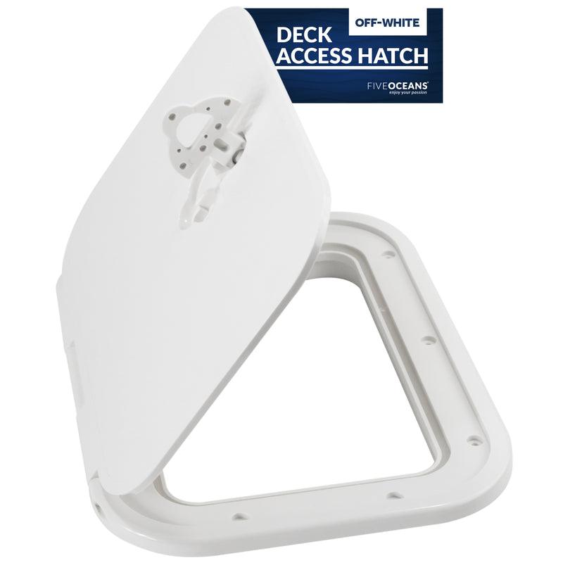 Marine Deck Access Hatch with T-Handle, Locking Slam Latch, 10-7/8 in (276mm) x 14-3/4 in (375mm), Off-White ABS Plastic, Water-Tight
