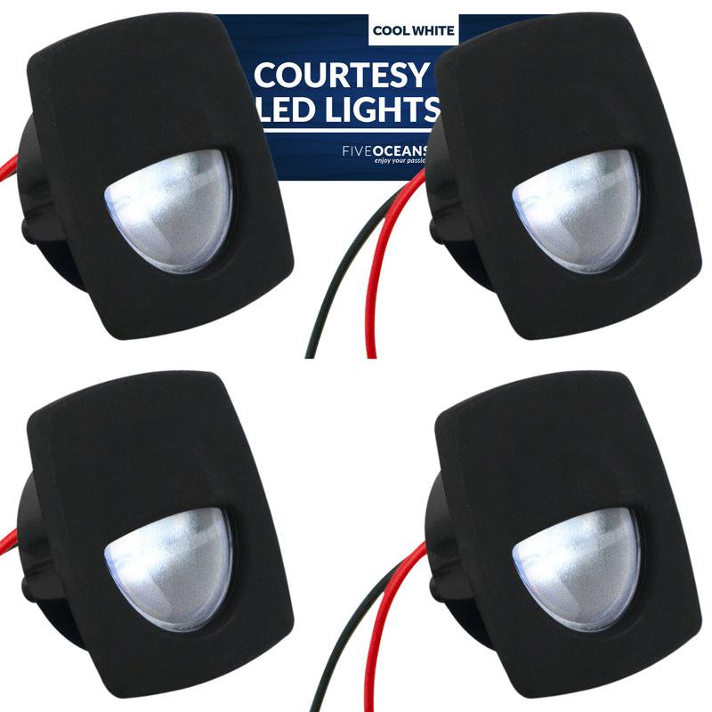 PACK of 4 - Cool White LED Companion Way (Courtesy) Light, Black Bezel, 4-Pack, Boat, RV, Motorhome, Camper, Caravan, Trailer