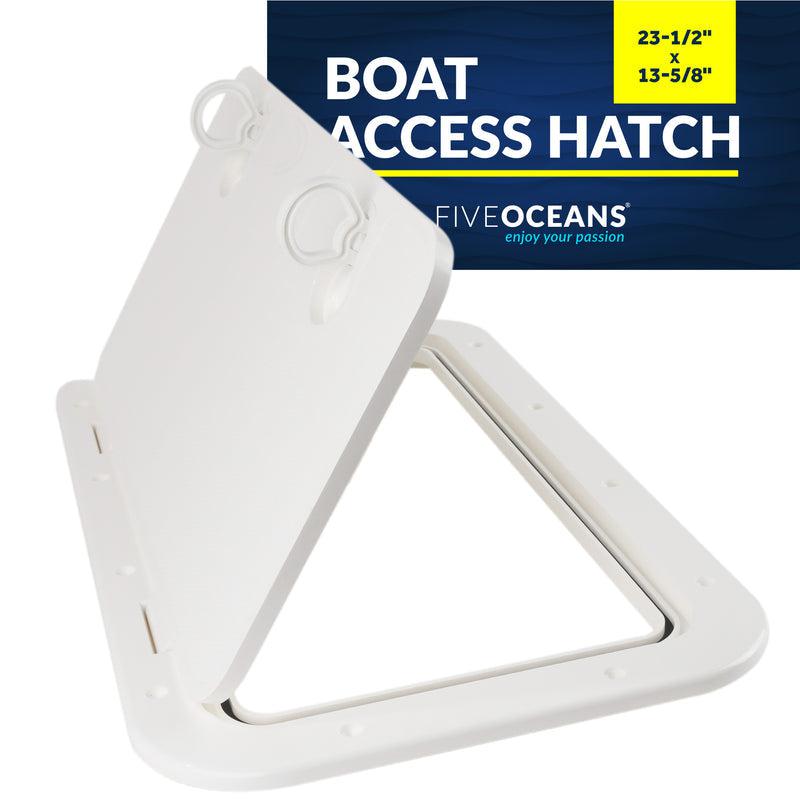 Marine Deck Access Hatch with Locking Slam Latch Handle, Off-White UV-Stabilized Polypropylene, 23-1/2 inches (596mm) x 13-5/8 inches (348mm)