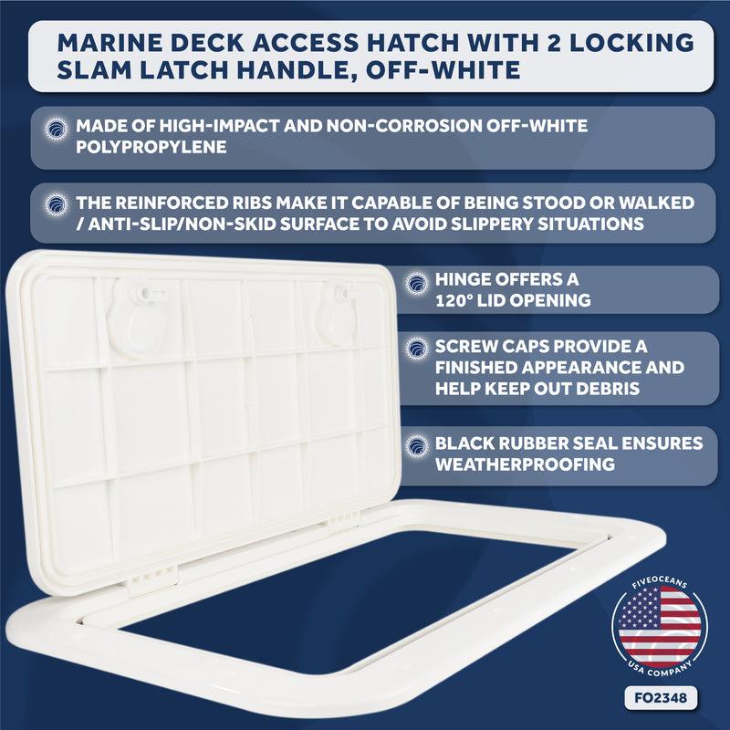 Marine Deck Access Hatch with Locking Slam Latch Handle, Off-White UV-Stabilized Polypropylene, 23-1/2 inches (596mm) x 13-5/8 inches (348mm)