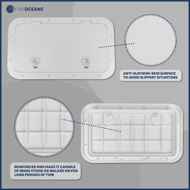 Marine Deck Access Hatch with Locking Slam Latch Handle, Off-White UV-Stabilized Polypropylene, 23-1/2 inches (596mm) x 13-5/8 inches (348mm)