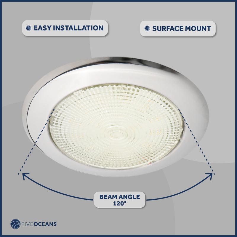 LED 12V Dome Interior Stainless Steel Round Ceiling Light - Five Oceans (BC-2631) | Canadian Marine & Outdoor Equipment