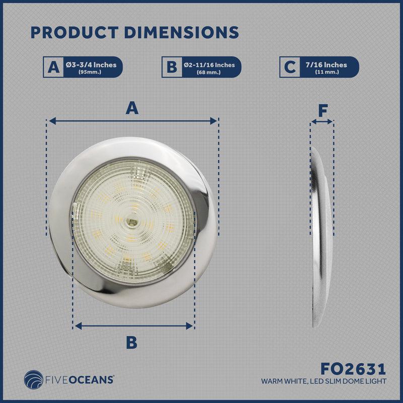 LED 12V Dome Interior Stainless Steel Round Ceiling Light - Five Oceans (BC-2631) | Canadian Marine & Outdoor Equipment