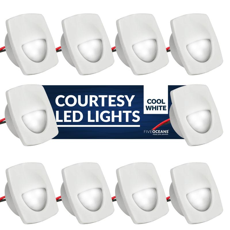 10-Pack,: Cool White LED Companion Way (Courtesy) Light, White Bezel, Marine, Boat, RV, Motorhome, Camper, Caravan, Trailer