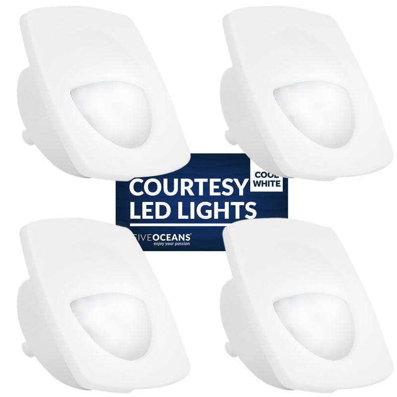 4-Pack: Cool White LED Companion Way (Courtesy) Light, White Bezel, Marine, Boat, RV, Motorhome, Camper, Caravan, Trailer