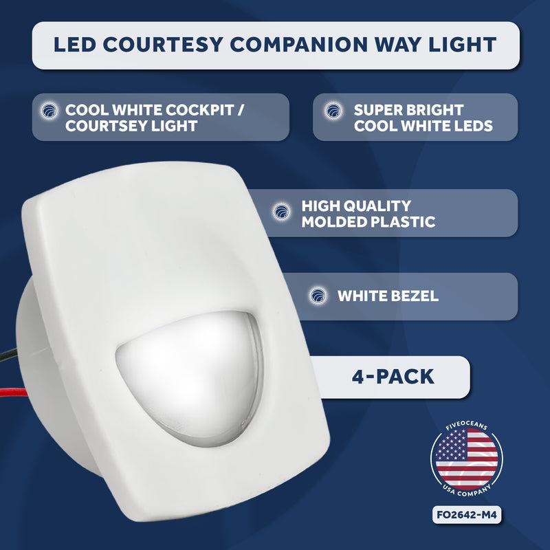 4-Pack: Cool White LED Companion Way (Courtesy) Light, White Bezel, Marine, Boat, RV, Motorhome, Camper, Caravan, Trailer - 0