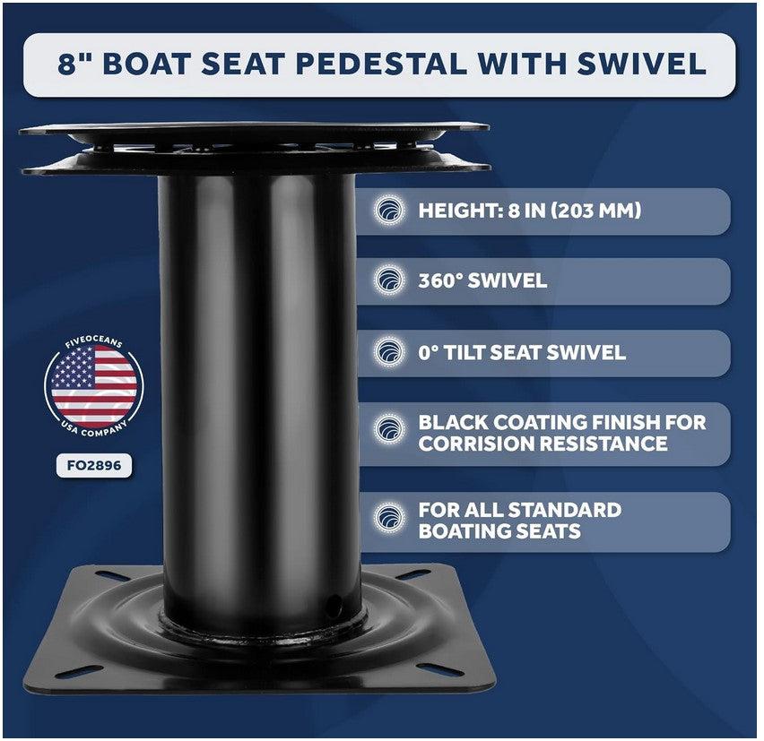 8 in (203mm) Marine Boat Seat Fixed Pedestal with 360 Degree Swivel, EDC Steel with Black Coating finish, For All Standard Boating Seats - 0