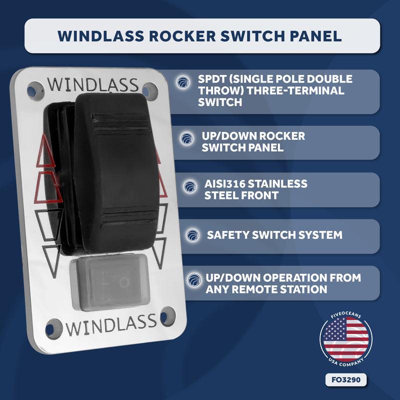 Windlass Rocker Switch Panel, 12 V, SPDT 3-Terminal - Five Oceans