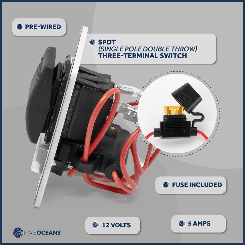 Windlass Rocker Switch Panel, 12 V, SPDT 3-Terminal - Five Oceans