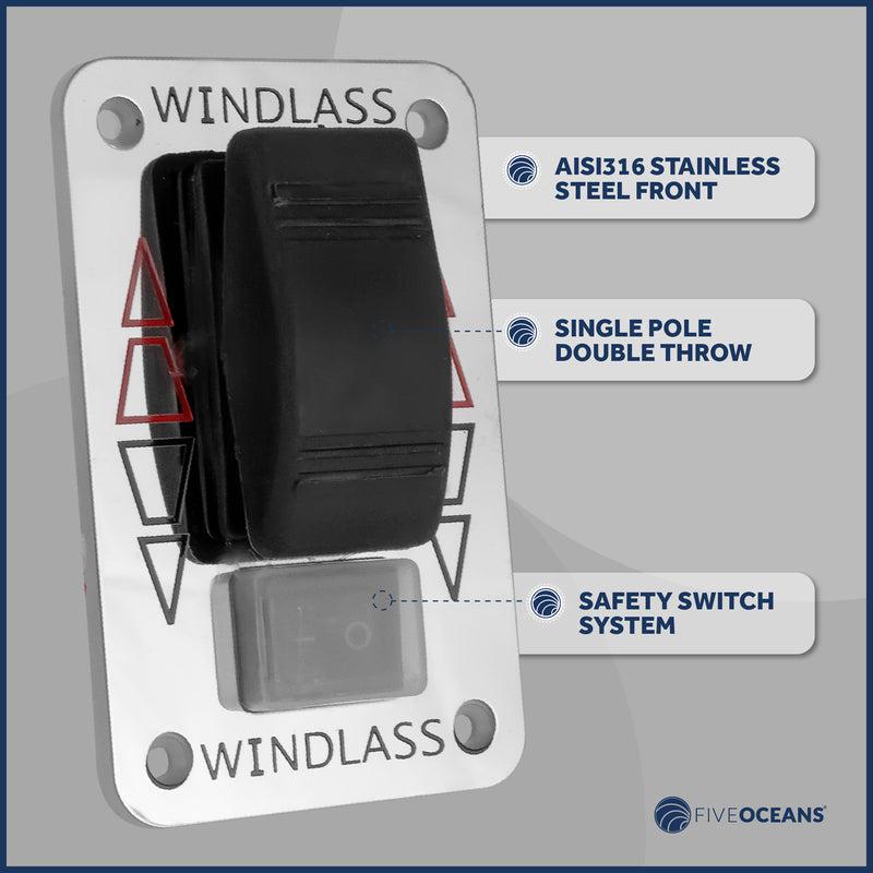 Windlass Rocker Switch Panel, 12 V, SPDT 3-Terminal - Five Oceans