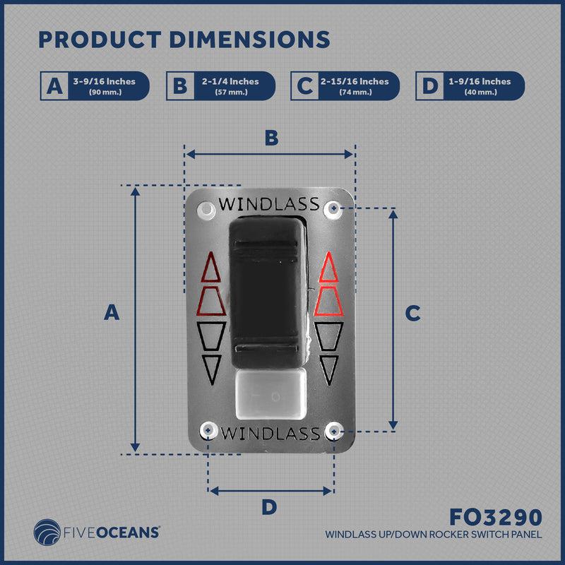 Windlass Rocker Switch Panel, 12 V, SPDT 3-Terminal - Five Oceans