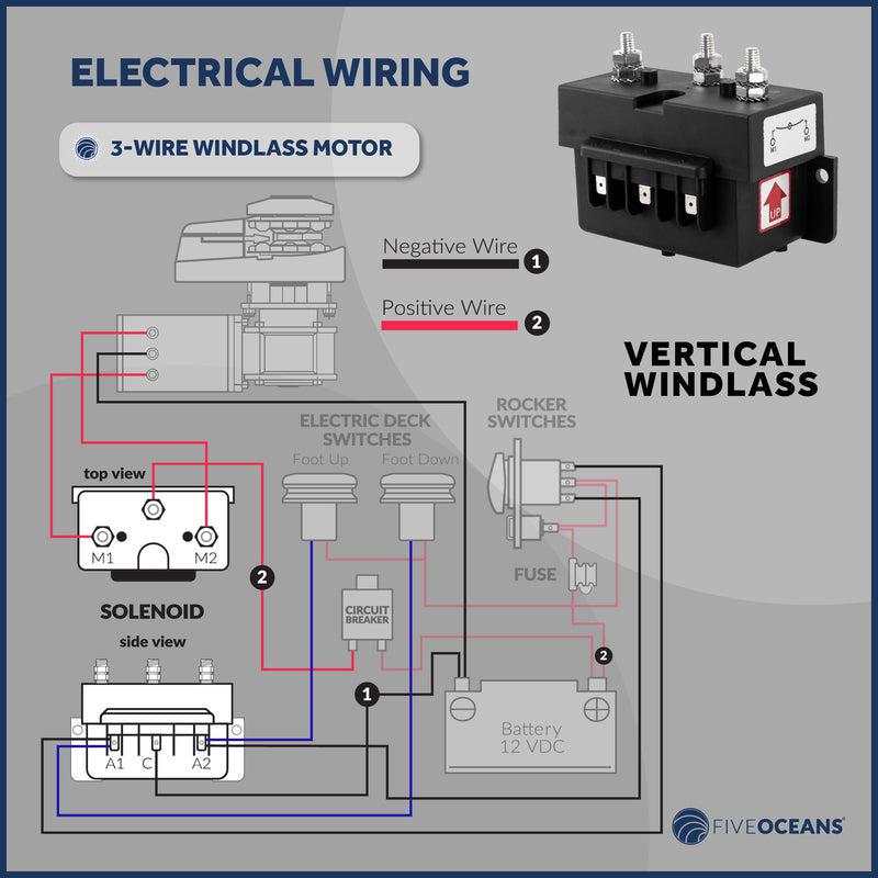 Dual Direction Windlass Solenoid 3-Wire Motors, 12V