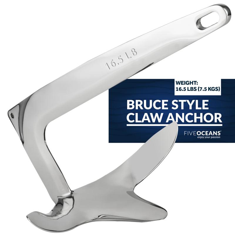 Claw / Bruce Type Force Boat Anchor | AISI316 Stainless Steel | 15.5lb - Five Oceans