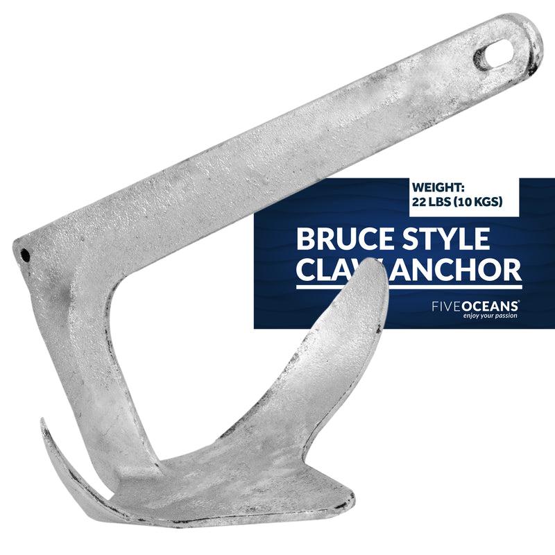 Claw / Bruce Type Boat Anchor | Hot Dipped Galvanized Steel | 22lbs - Five Oceans (BC 341)