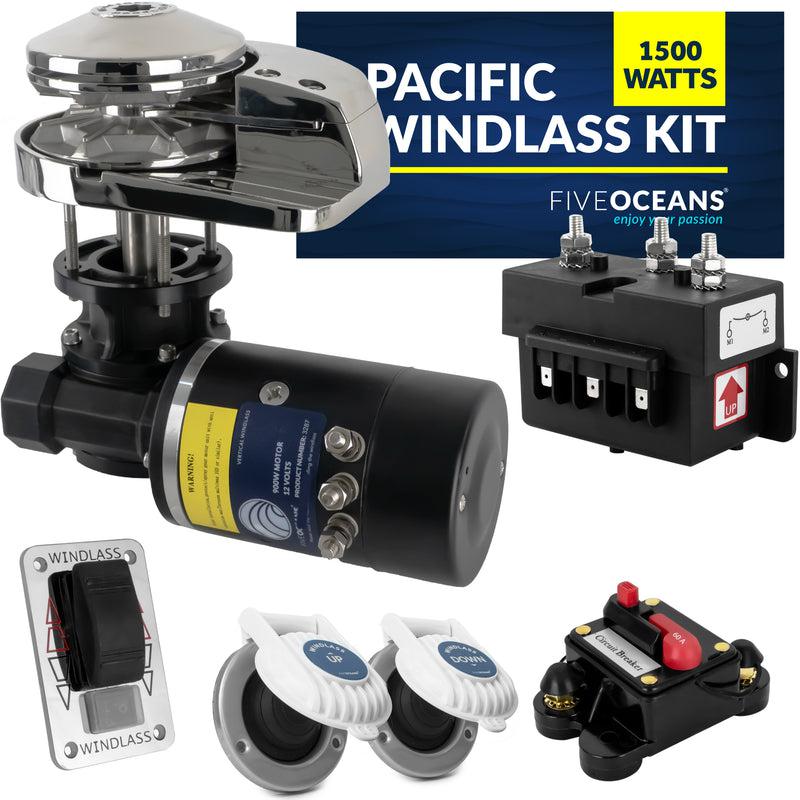 Pacific 1500 Vertical Anchor Windlass 1500W (2640 lbs) - 3/8" HT-G4 Chain - 5/8" Rope - Five Oceans
