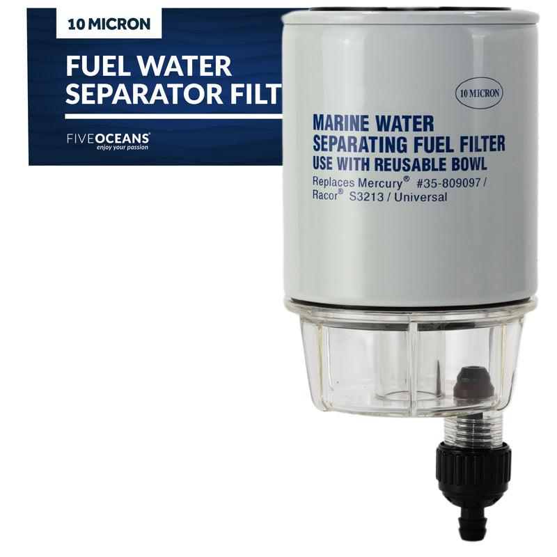Replacement Fuel Water Separator Filter with See-Thru Bowl (Mercury/Racor/Universal), Thread Diameter 11/16 in, 3/8 in Barb Hose-1