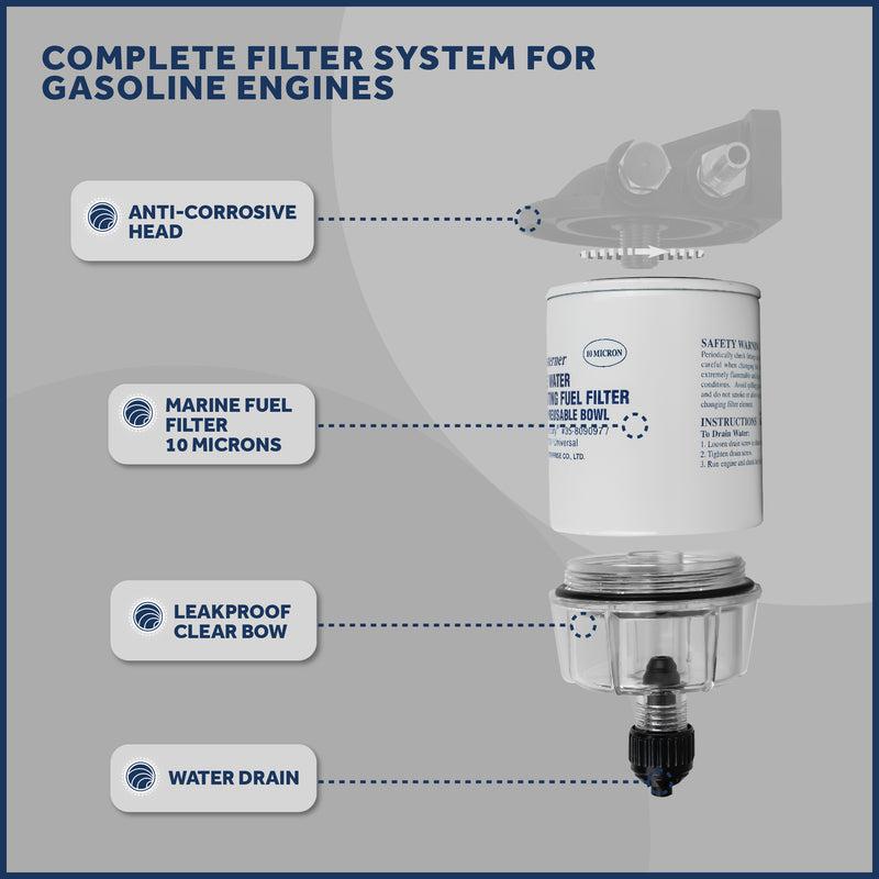 Replacement Fuel Water Separator Filter with See-Thru Bowl (Mercury/Racor/Universal), Thread Diameter 11/16 in, 3/8 in Barb Hose-6