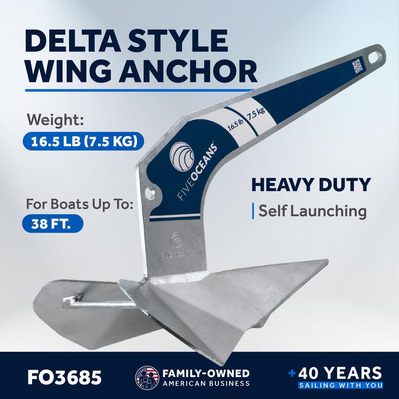 Delta Style Boat Anchor Hot Dipped Galvanized Steel, 16.5 Pounds (7.5kg) Premium Series