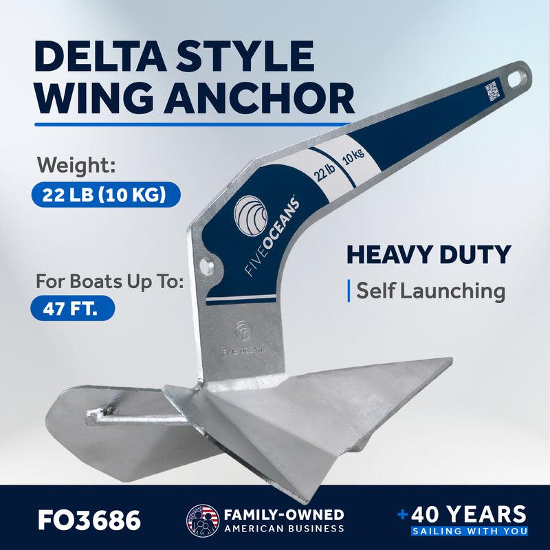 Delta Style Boat Anchor Hot Dipped Galvanized Steel, 22 Pounds (10kg) Premium Series