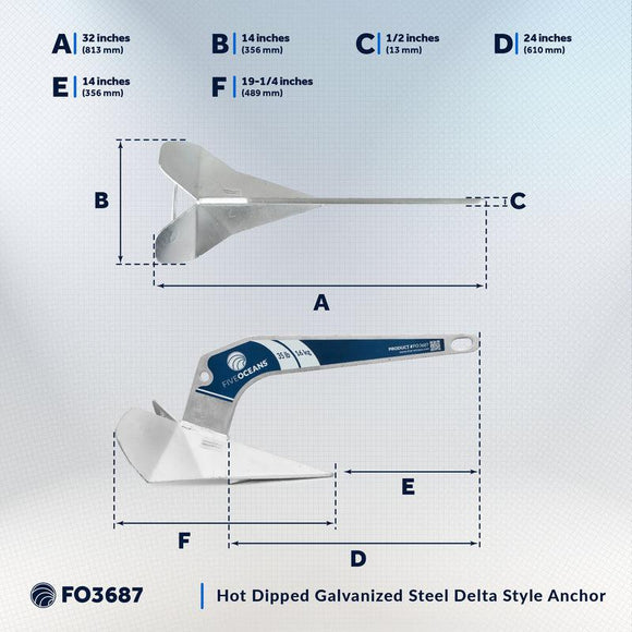 35lb (16kg) Galvanized Delta-Style Anchor - Five Oceans | Canadian Marine & Outdoor Equipment