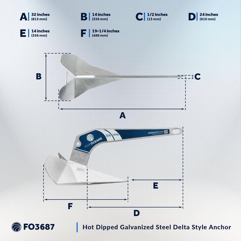 35lb (16kg) Galvanized Delta-Style Anchor - Five Oceans | Canadian Marine & Outdoor Equipment