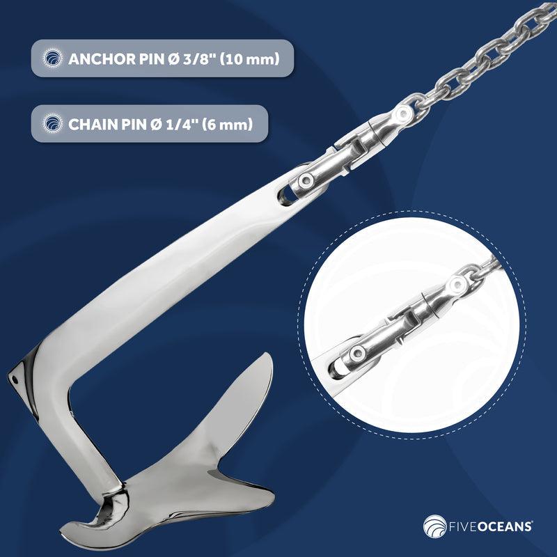 Multi-directional Anchor Double Swivel, Up to 5/16 in. Chain, AISI316 Stainless Steel - Five Oceans-5