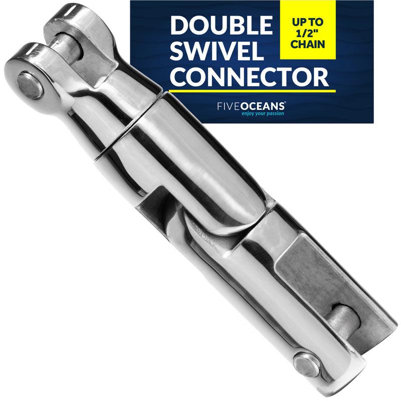 Multi-directional Anchor Double Swivel Connector, Up to 1/2 in. Chain, AISI316 Stainless Steel - Five Oceans