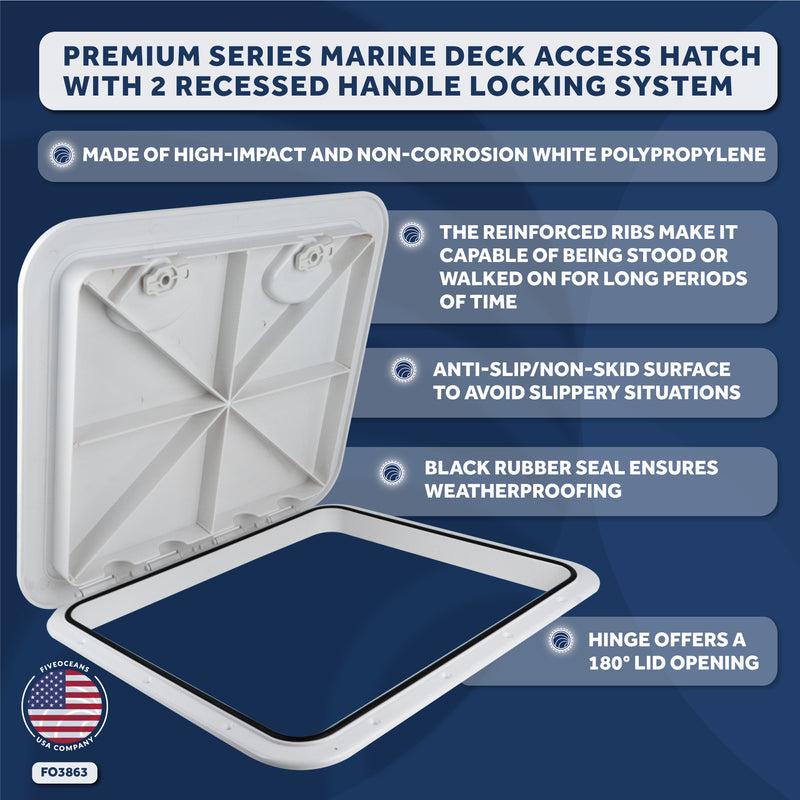 Premier Series Marine Deck Access Hatch with Recessed Handle, 20-3/8 in x 18-1/16 in, Off-White, UV-Resistant ABS Plastic, Water-Tight
