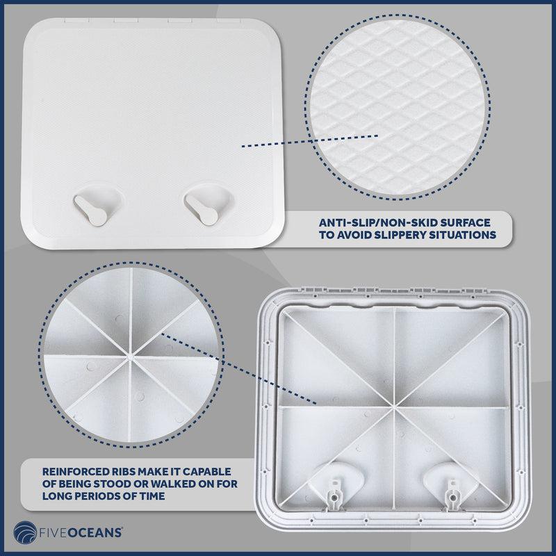 Premier Series Marine Deck Access Hatch with Recessed Handle, 20-3/8 in x 18-1/16 in, Off-White, UV-Resistant ABS Plastic, Water-Tight