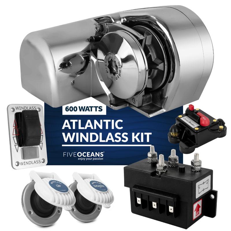 Atlantic 600 Horizontal Windlass 600W (1200 lbs) - for 1/4" HT-G4 Chain 1/2" Rope - Five Oceans