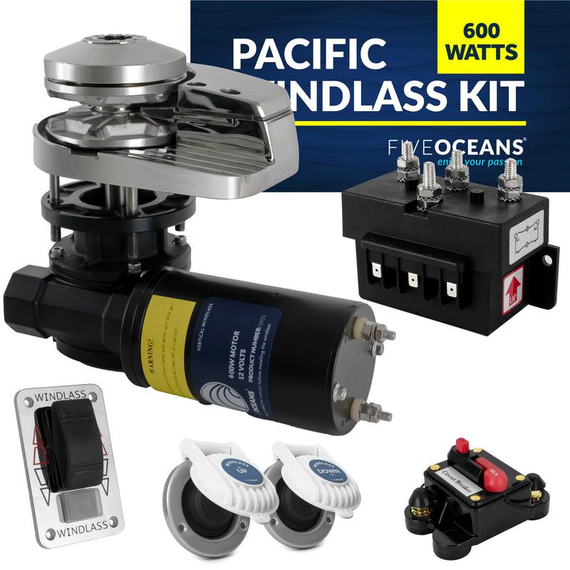 Pacific 600 Vertical Anchor Windlass 600W (1000 lbs) - 1/4" HT-G4 Chain & 1/2" Rope - Five Oceans