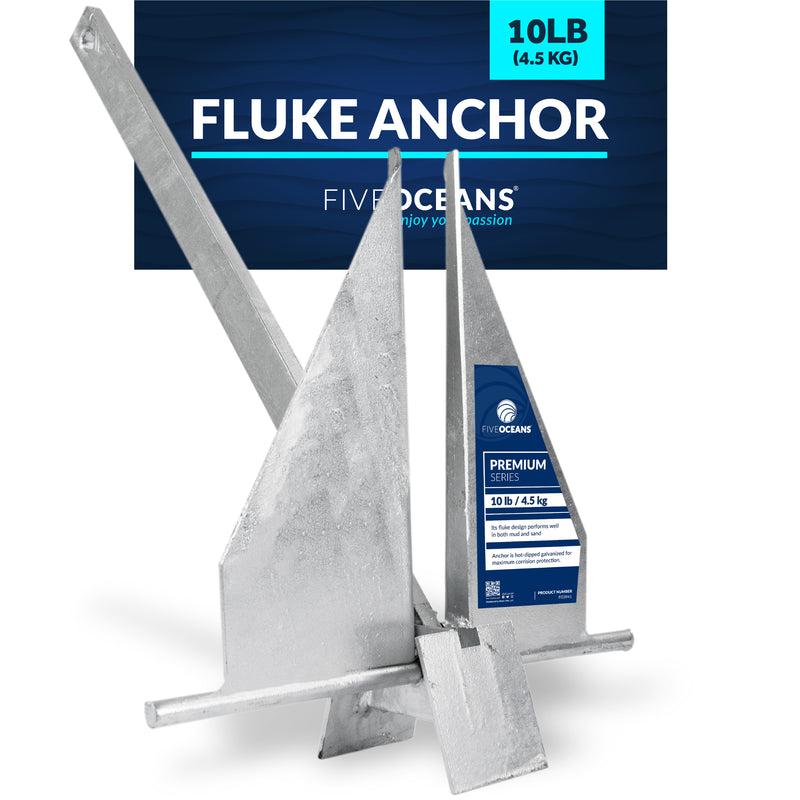 Traditional Danforth Style Fluke Hot Dipped Galvanized Steel Anchor, 10 LB (4.53 KGS)  - Five Oceans