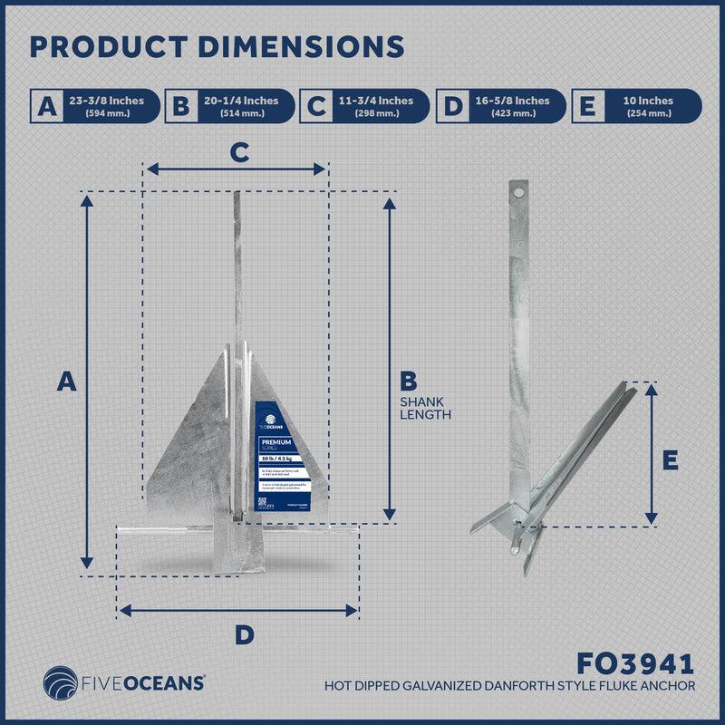 Traditional Danforth Style Fluke Hot Dipped Galvanized Steel Anchor, 10 LB (4.53 KGS)  - Five Oceans