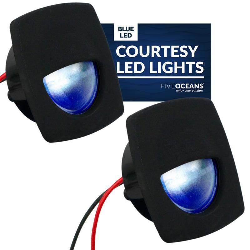 2-Pack: Blue LED Companion Way Courtesy Light, Black Cover, Marine, Boat, RV, Motorhome, Camper, Caravan, Trailer