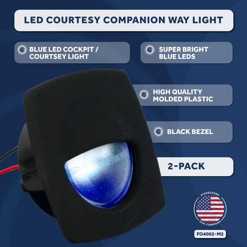2-Pack: Blue LED Companion Way Courtesy Light, Black Cover, Marine, Boat, RV, Motorhome, Camper, Caravan, Trailer
