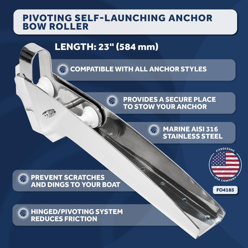 Self-launching Anchor Bow Roller 600mm (23-5/8 in.) Mirror Polished Stainless Steel FO-4185 - 0