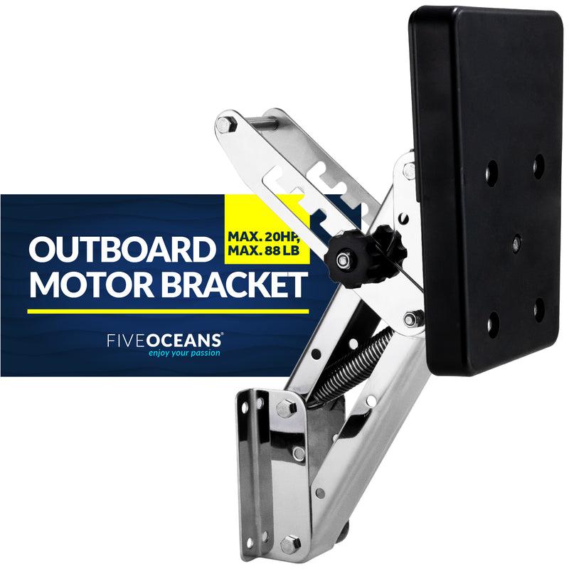 Marine Boat Adjustable Outboard Motor Bracket, Heavy Duty, AISI316 Stainless-Steel Fine Polished for 2 and 4 Stroke Outboards Up to 88lbs 40kg, Black Poly Mounting Board 20HP