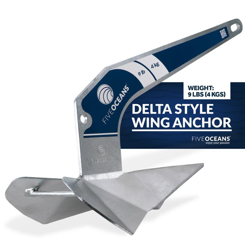 Delta Style Wing Anchor, 9 Lb, Hot Dipped Galvanized Steel - Five Oceans