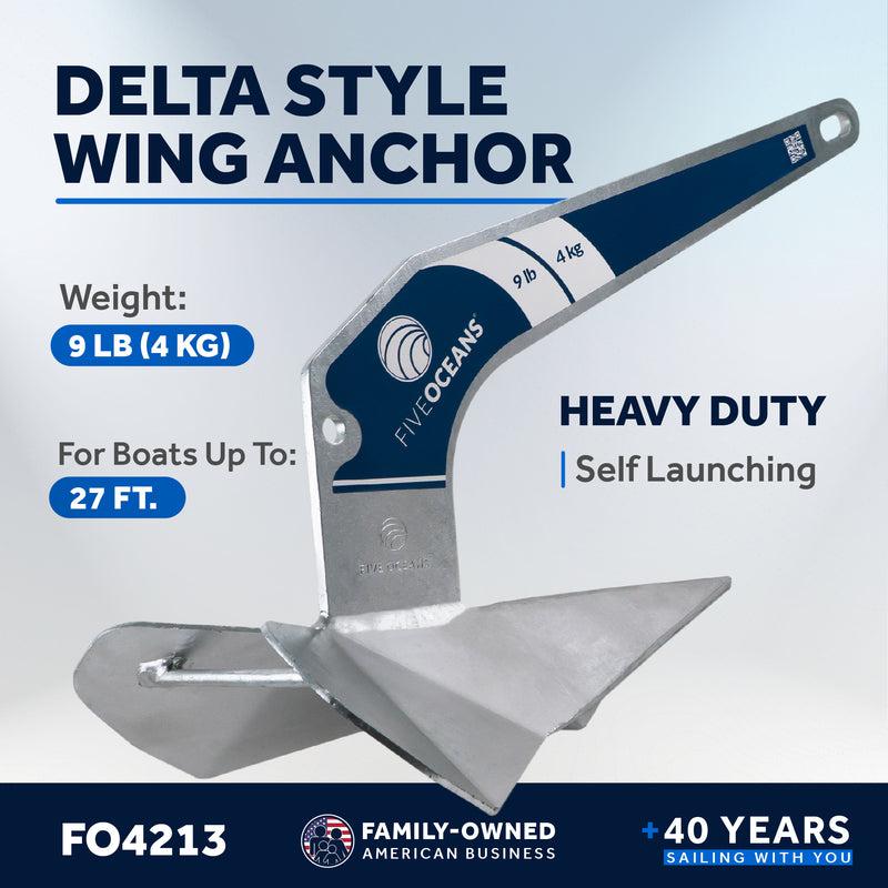 Delta Style Wing Anchor, 9 Lb, Hot Dipped Galvanized Steel - Five Oceans