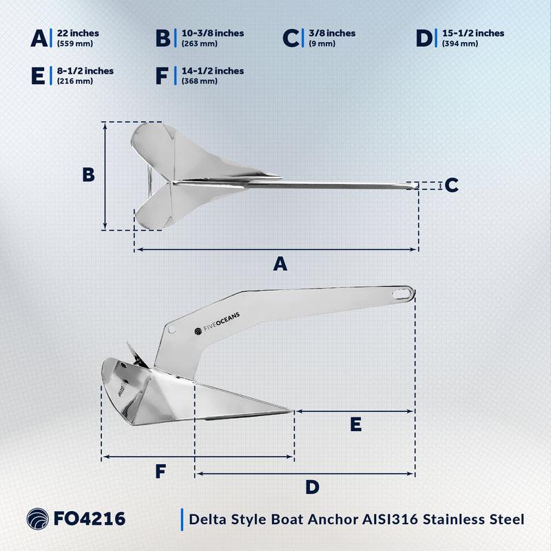 Delta Style Boat Anchor AISI316 Stainless Steel, 11 Pounds (5kg) Premium Series - Five Oceans