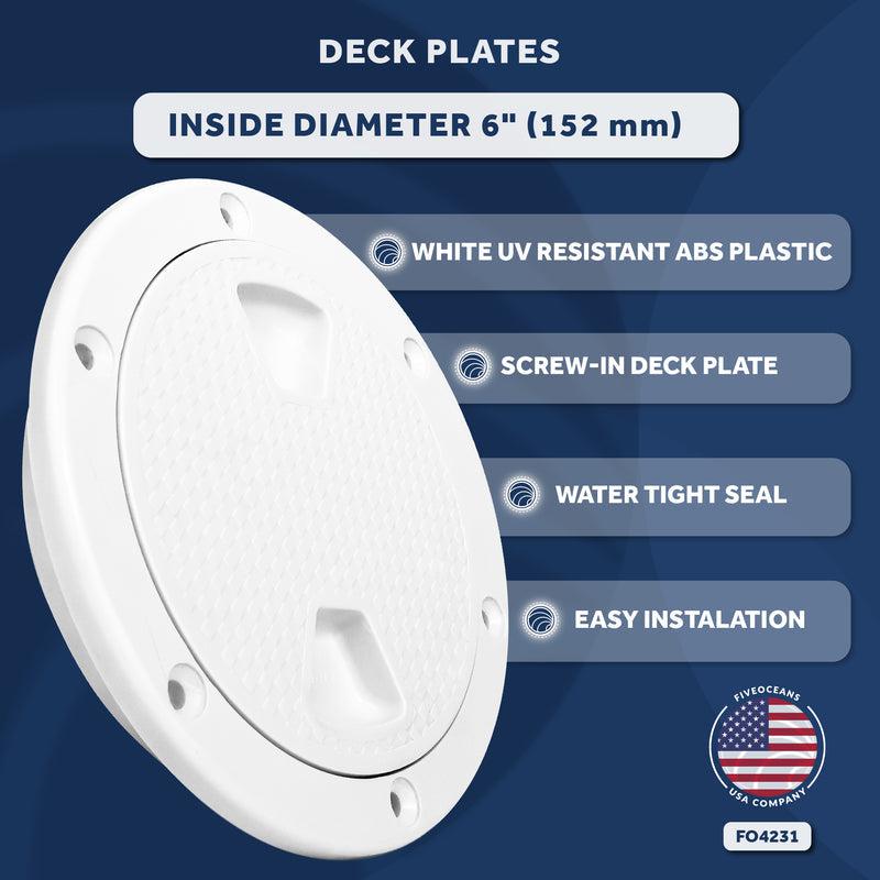 6" Heavy Duty Marine Non-Slip Round Inspection Screw-in Deck Plate Hatch with Detachable Rugged Center, Water Tight for Outdoors - 0