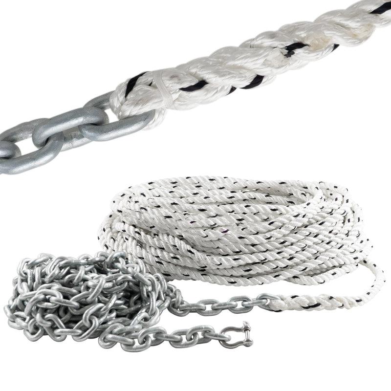 Nylon Three Strand Anchor Rope 5/8"x200FT w/Galvanized 3/8"x20FT HT G4 Chain, Pre-Spliced (BC 4290)