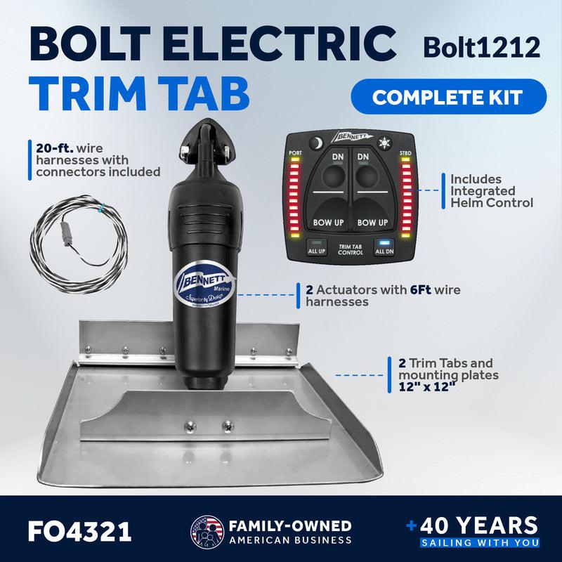 Bennett Complete Kit BOLT Electric Trim Tab with 2020 Integrated Helm Control - 12x12 inches