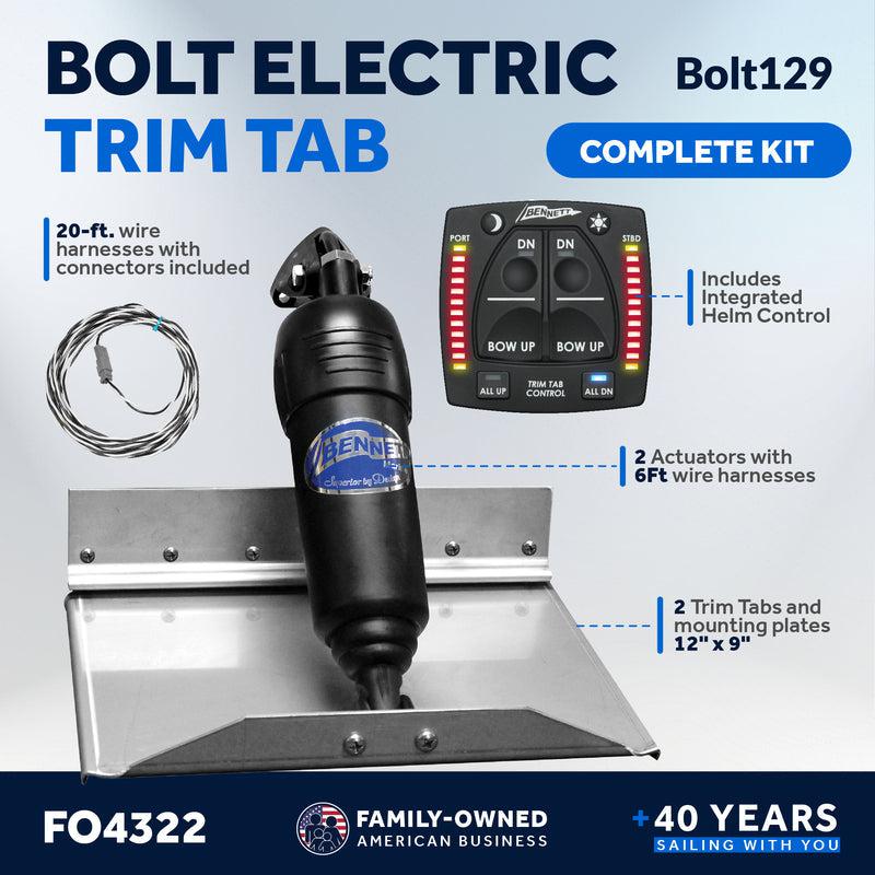 Bennett Complete Kit BOLT Electric Trim Tab with 2020 Integrated Helm Control, 12x9 inches - 0