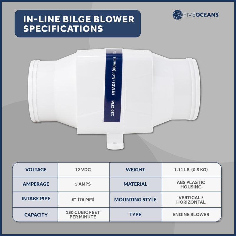 3" In-Line Marine Bilge Air Blower 12V 130 CFM-Canadian Marine &amp; Outdoor Equipment