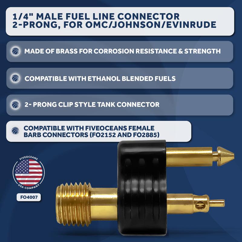 Brass 1/4 inches NPT Male Fuel Line Connector 2-Prong, Compatible with OMC/Johnson/Evinrude Female Fuel Connectors and Most Portable Tanks - 0