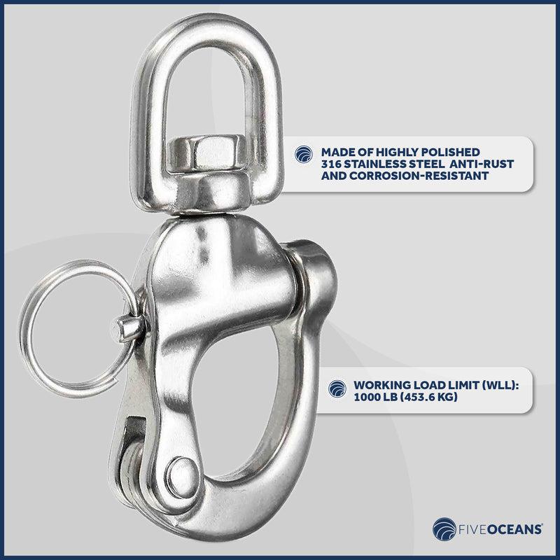Swivel Eye Snap Shackle Quick Release Bail Rigging, 2 3/4" Stainless Steel 2-Pack