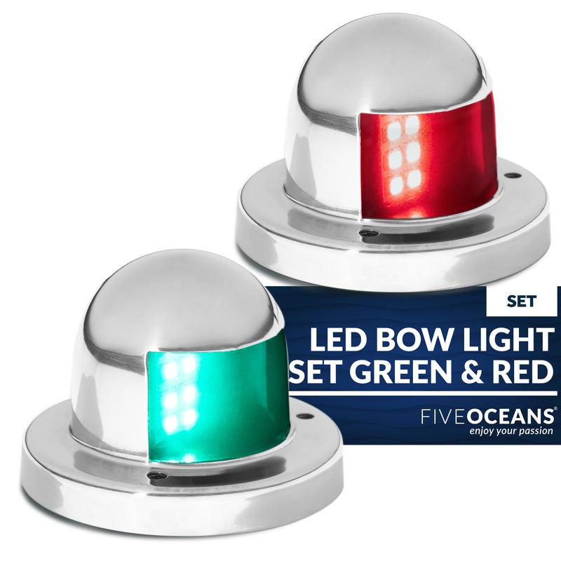 LED Boat Bow Navigation Deck Mount Port & Starboard Stainless Steel Lights - Five Oceans