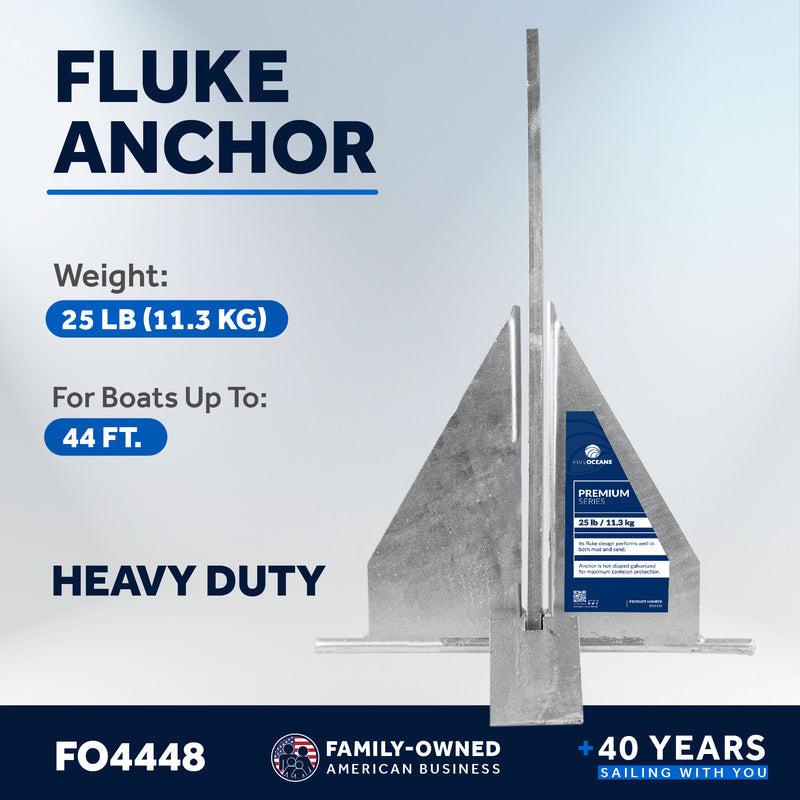 Traditional Danforth Style Fluke Hot Dipped Galvanized Steel Anchor, 25 LB (11.34 KG) - 0